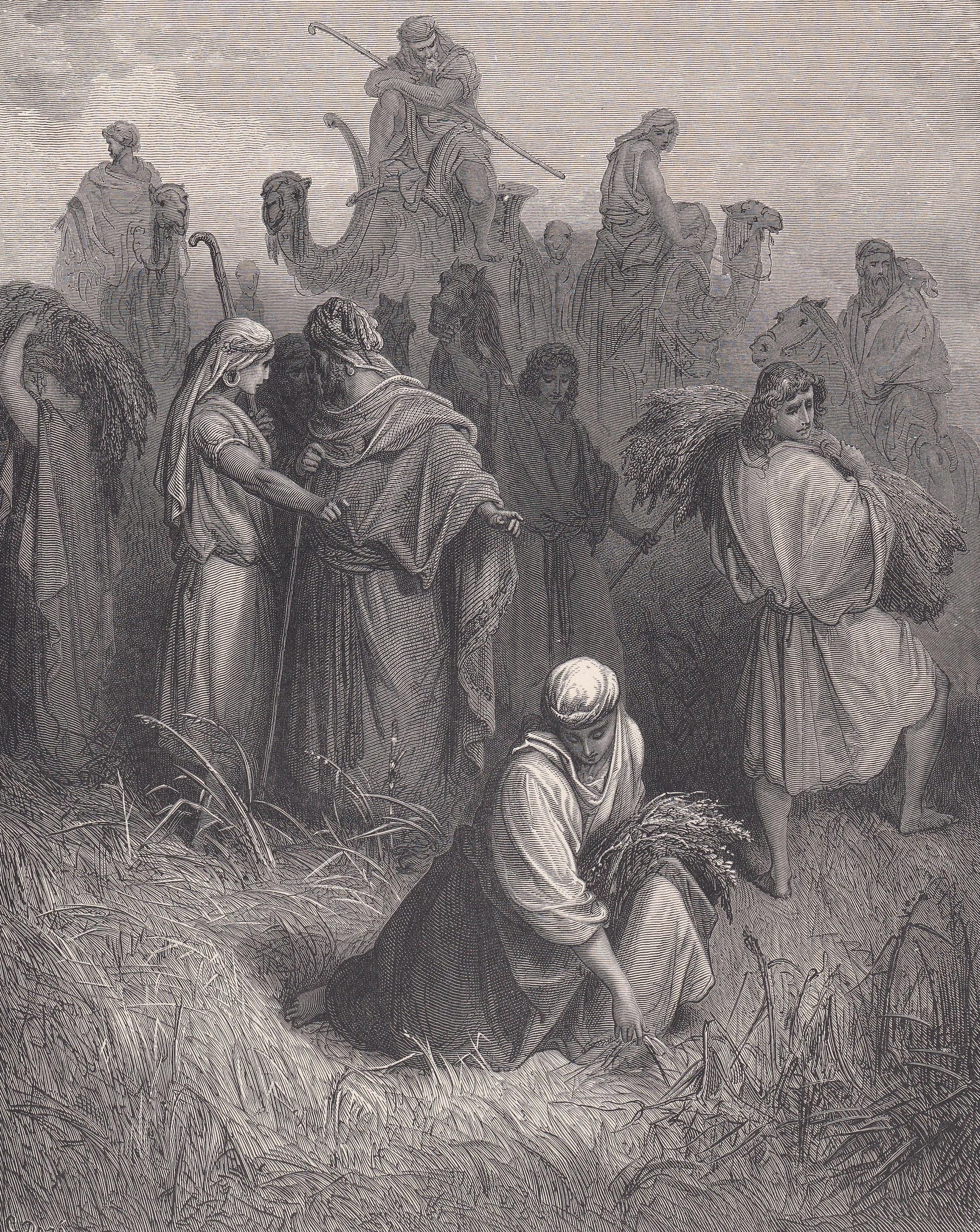 1870 GUSTAVE DORE Print - "Boaz and Ruth" - Dore Wall Art - Dore Engraving - 8.5 x 12.2 Inches