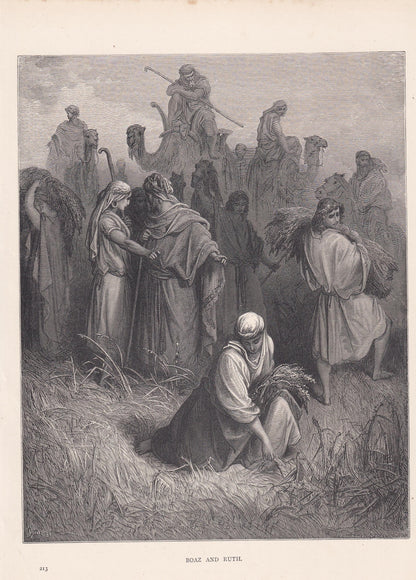 1870 GUSTAVE DORE Print - "Boaz and Ruth" - Dore Wall Art - Dore Engraving - 8.5 x 12.2 Inches