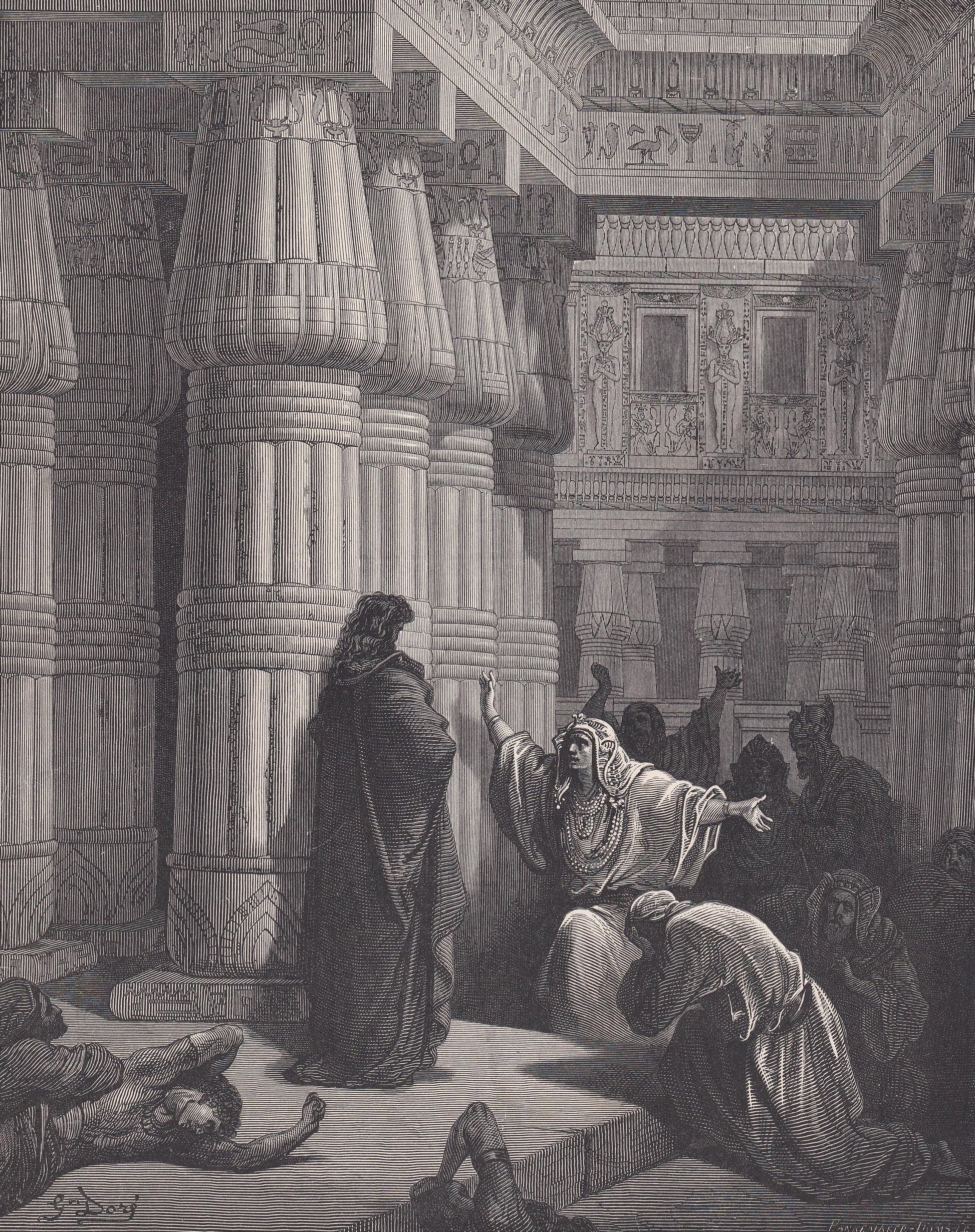 1870 GUSTAVE DORE Print - "The Egyptians Urge Moses to Depart" - Dore Wall Art - Dore Engraving - 8.5 x 12.2 Inches