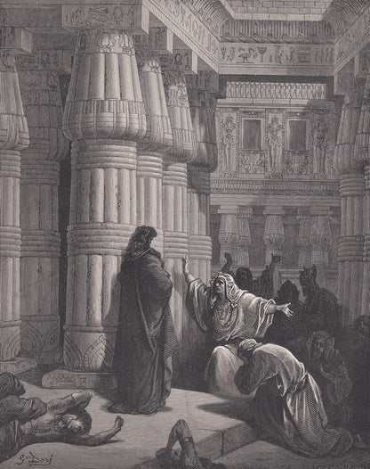 1870 GUSTAVE DORE Print - "The Egyptians Urge Moses to Depart" - Dore Wall Art - Dore Engraving - 8.5 x 12.2 Inches