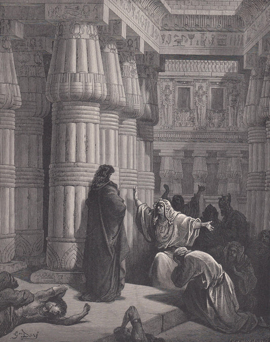 1870 GUSTAVE DORE Print - "The Egyptians Urge Moses to Depart" - Dore Wall Art - Dore Engraving - 8.5 x 12.2 Inches