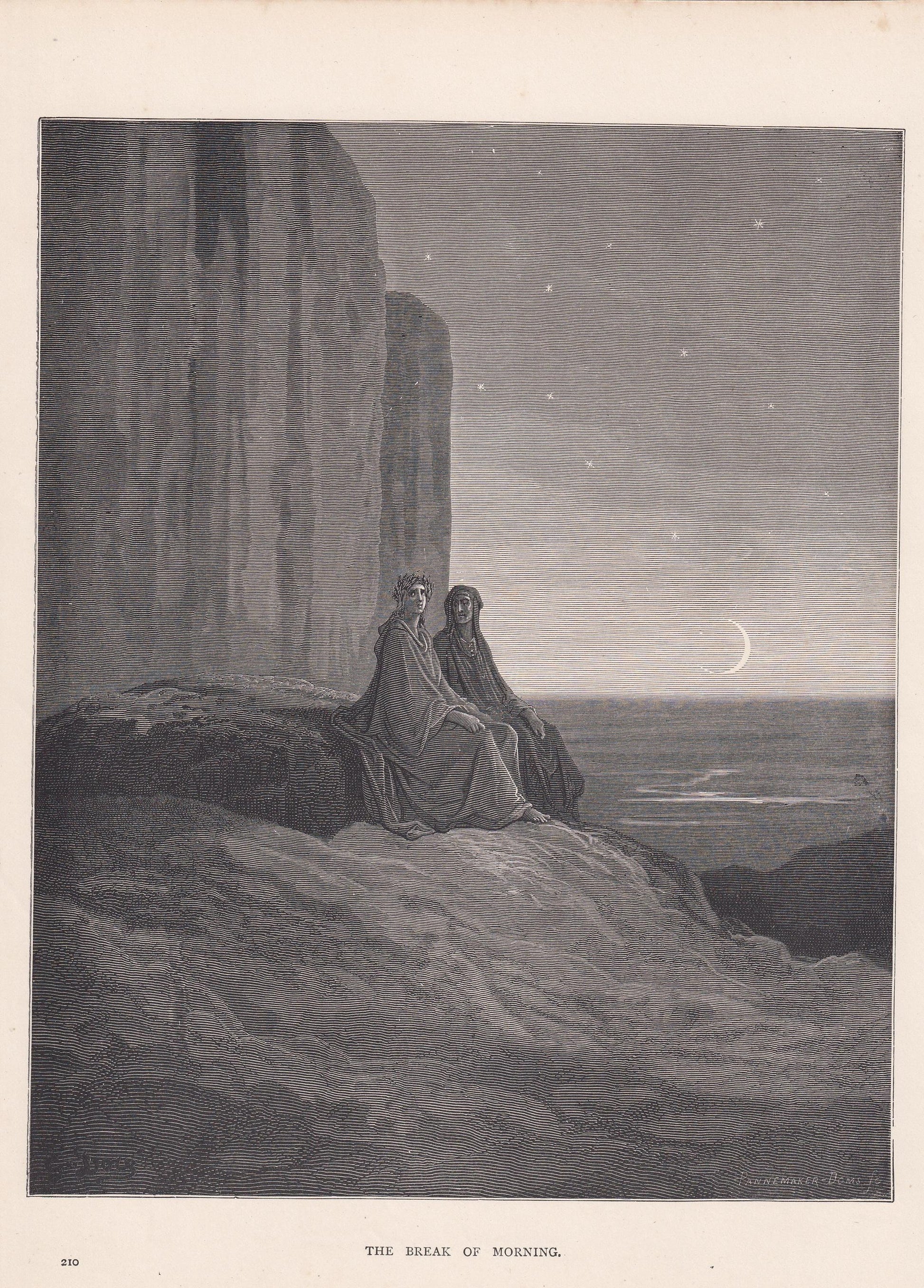 1870 GUSTAVE DORE Print - "The Break of Morning" - Dore Wall Art - Dore Engraving - 8.5 x 12.8 Inches