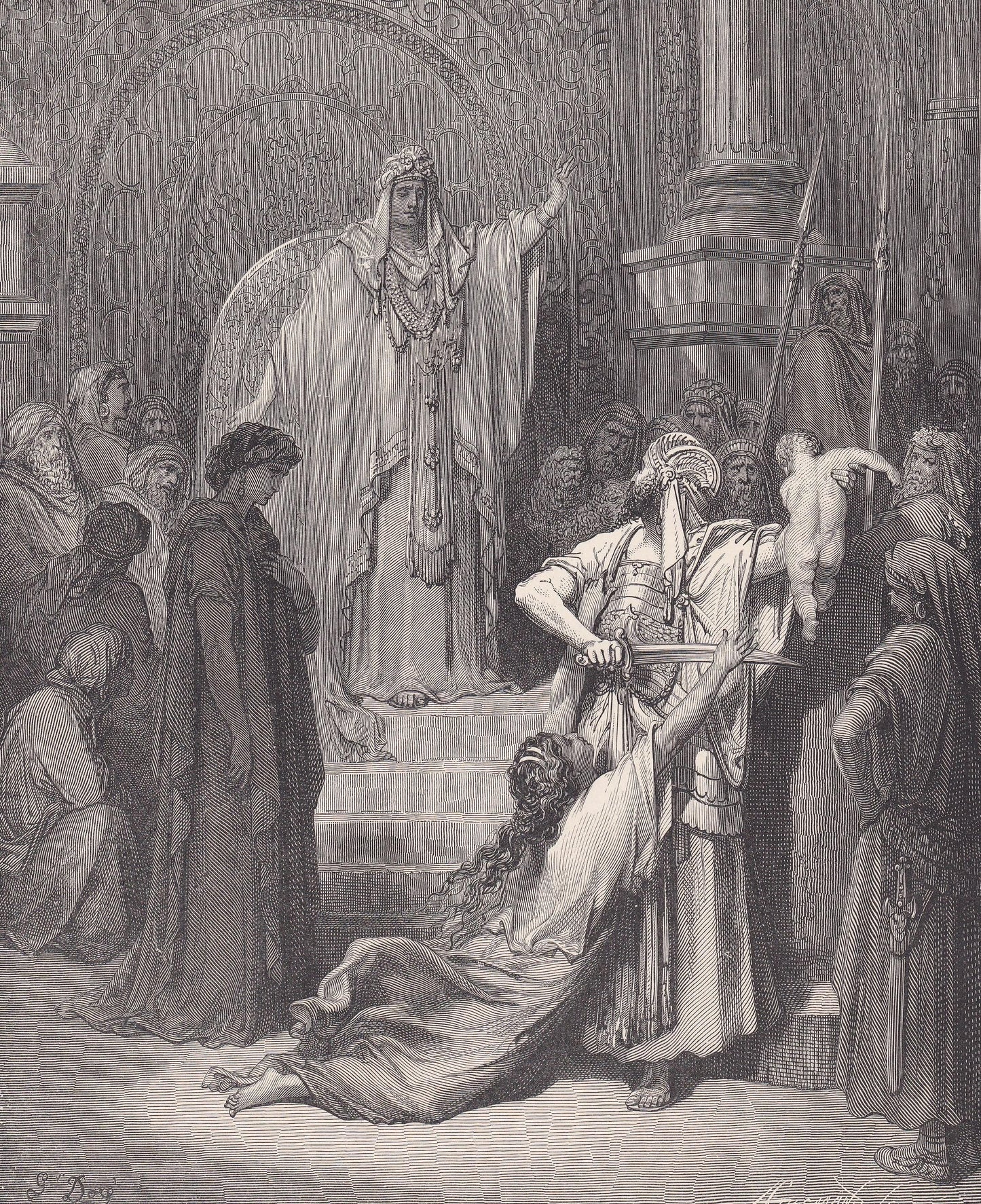 1870 GUSTAVE DORE Print - "The Judgment of Solomon" - Dore Wall Art - Dore Engraving - 8.5 x 12.2 Inches