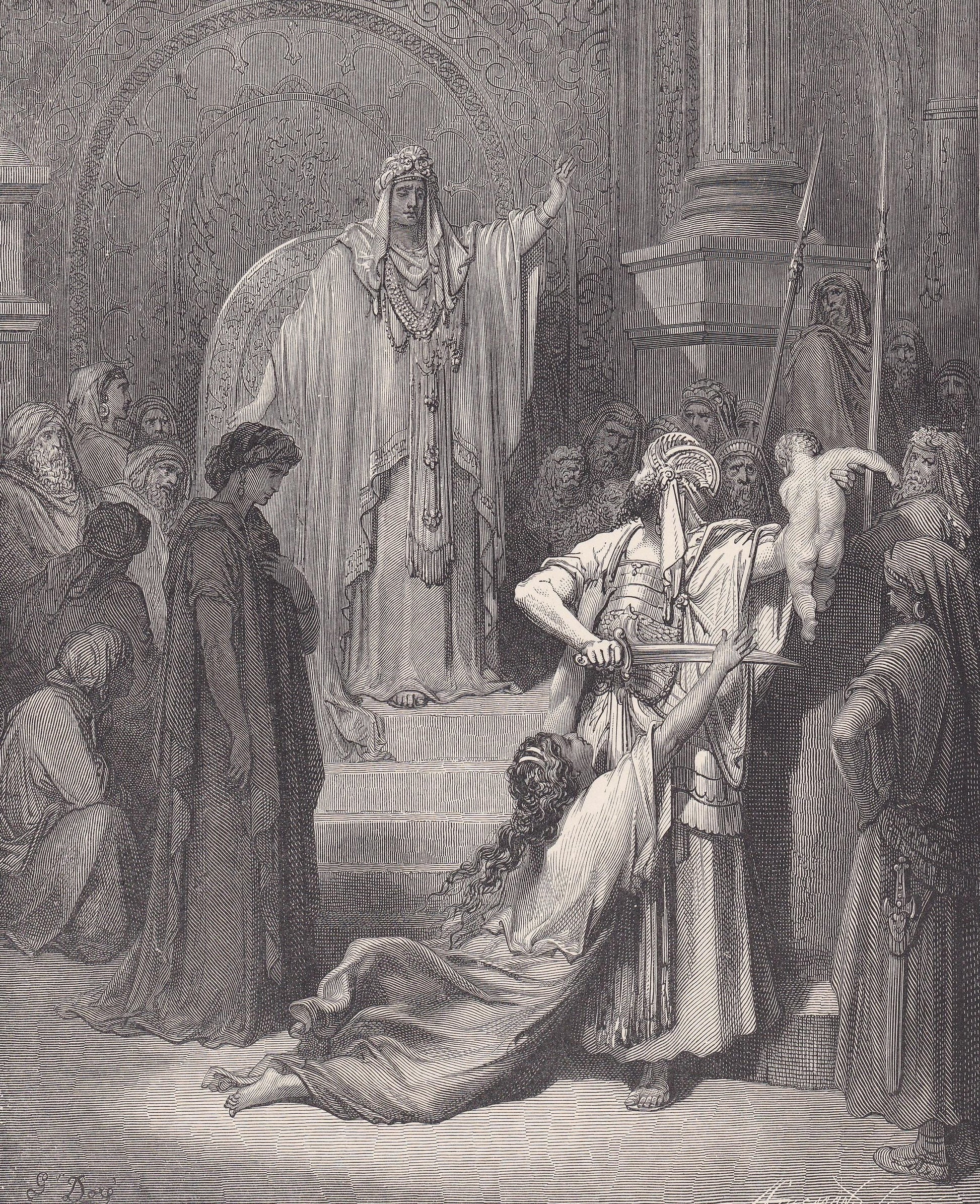 1870 GUSTAVE DORE Print - "The Judgment of Solomon" - Dore Wall Art - Dore Engraving - 8.5 x 12.2 Inches