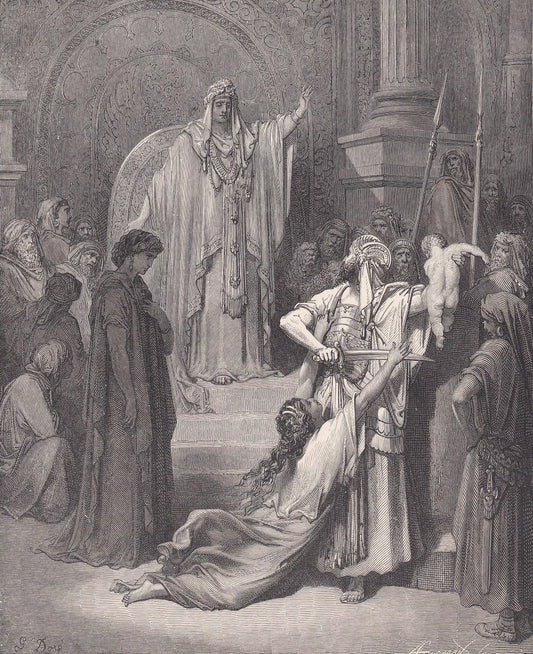 1870 GUSTAVE DORE Print - "The Judgment of Solomon" - Dore Wall Art - Dore Engraving - 8.5 x 12.2 Inches