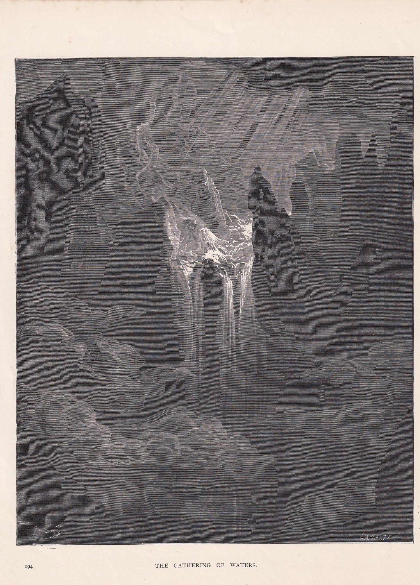 1870 GUSTAVE DORE Print - "The Gathering of Waters" - Dore Wall Art - Antique Dore Engraving - 8.5 x 12.2 Inches