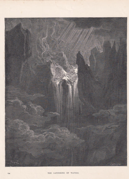 1870 GUSTAVE DORE Print - "The Gathering of Waters" - Dore Wall Art - Antique Dore Engraving - 8.5 x 12.2 Inches