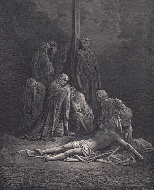 1870 GUSTAVE DORE Print - "The Dead Christ" - Dore Wall Art - Antique Dore Engraving - 8.5 x 12.2 Inches