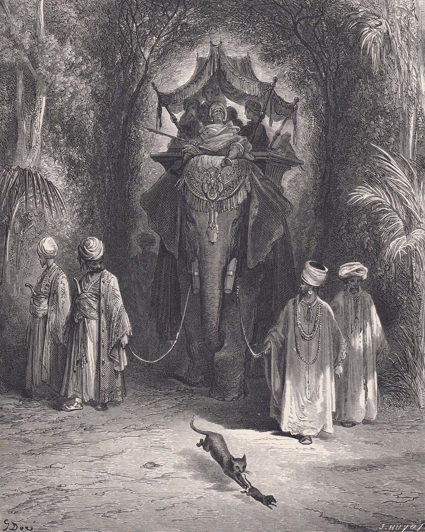 1870 GUSTAVE DORE Print - "The Rat and the Elephant" - Dore Wall Art - Antique Dore Engraving - 8.5 x 12.2 Inches