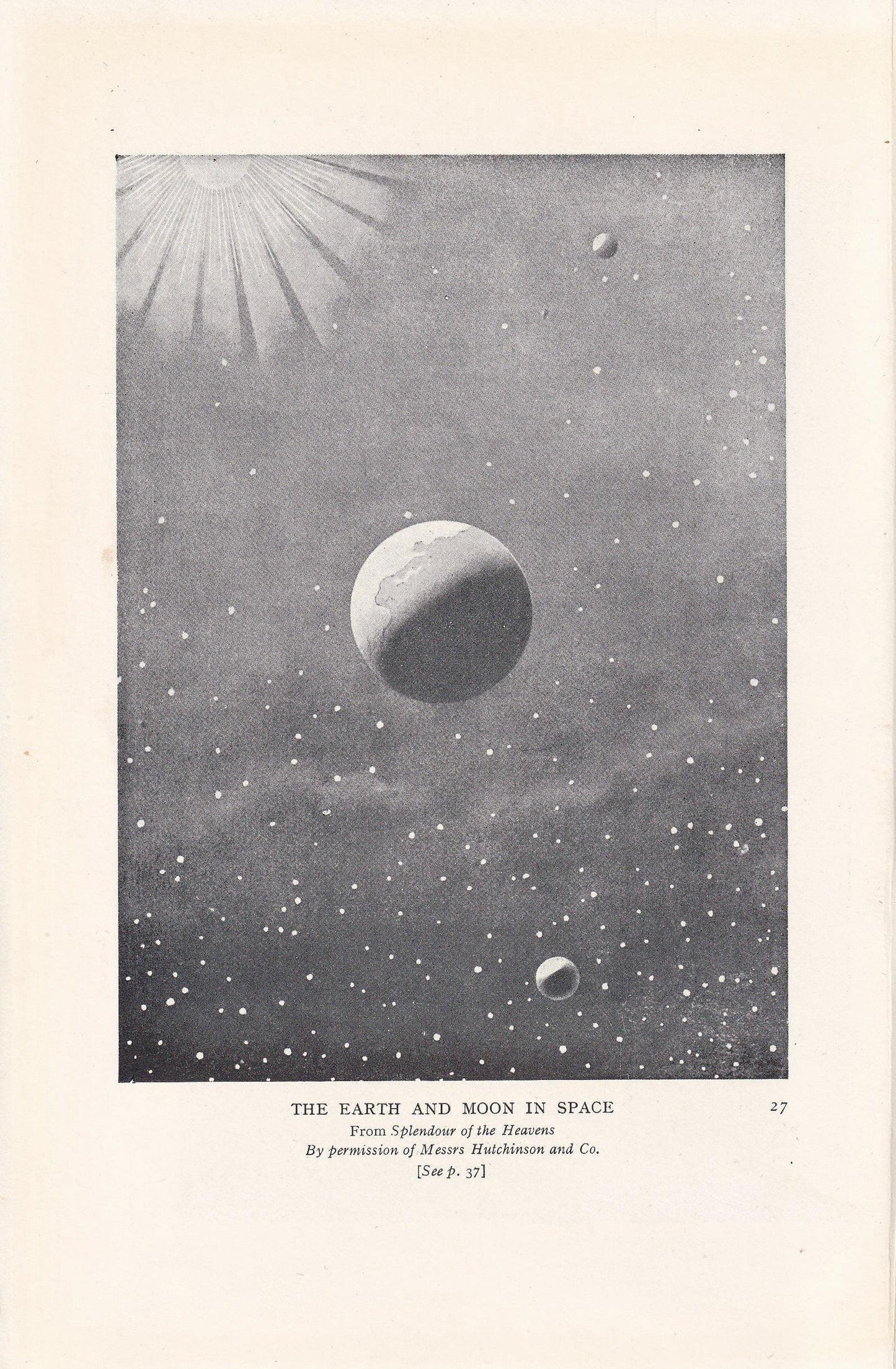 1925 EARTH & MOON In SPACE Print - Astronomy Print - Original Vintage Moon Print - Astronomy Wall Art - Space Print - 5.5 x 8