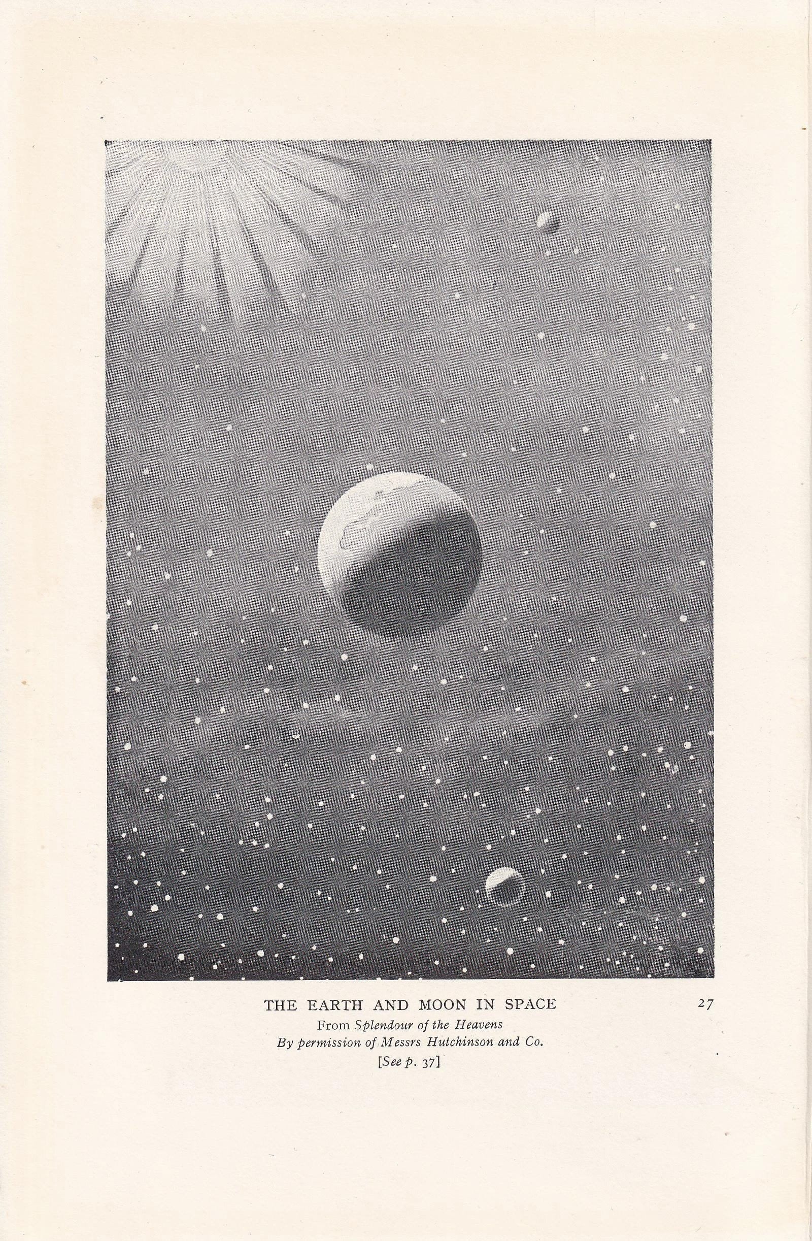 1925 EARTH & MOON In SPACE Print - Astronomy Print - Original Vintage Moon Print - Astronomy Wall Art - Space Print - 5.5 x 8