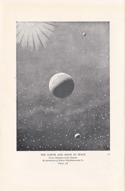 1925 EARTH & MOON In SPACE Print - Astronomy Print - Original Vintage Moon Print - Astronomy Wall Art - Space Print - 5.5 x 8