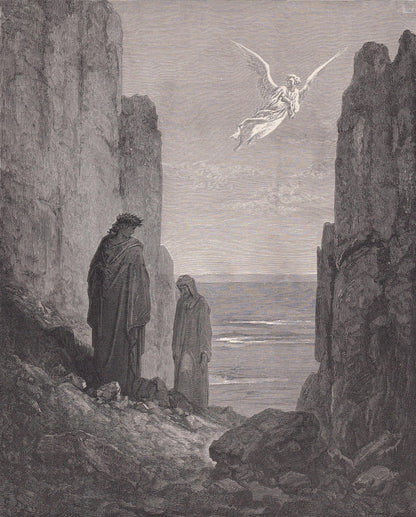1870 GUSTAVE DORE Print - "The Angelic Guide" - Dore Wall Art - Antique Dore Engraving - 8.5 x 12.2 Inches