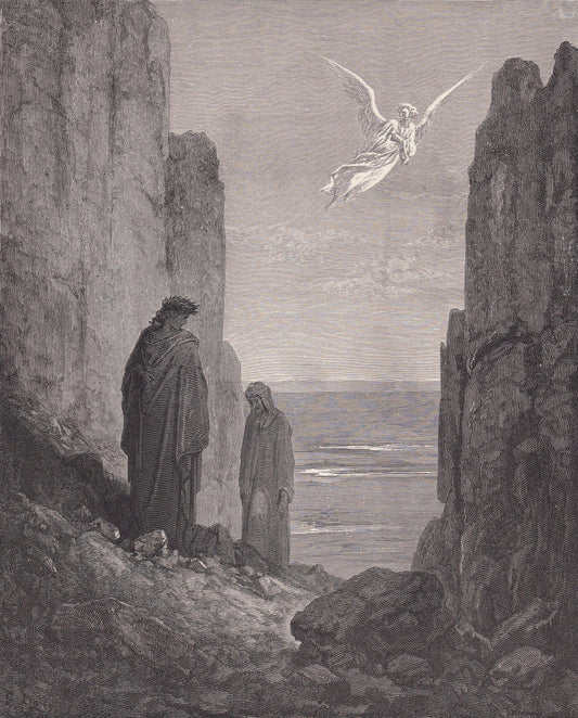 1870 GUSTAVE DORE Print - "The Angelic Guide" - Dore Wall Art - Antique Dore Engraving - 8.5 x 12.2 Inches