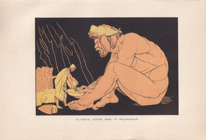 1880 ULYSSES & the CYCLOPS Print - Odysseus - Greek Myths, Homer, the Odyssey - John Flaxman Painting - Ancient Greece - 7.5 
