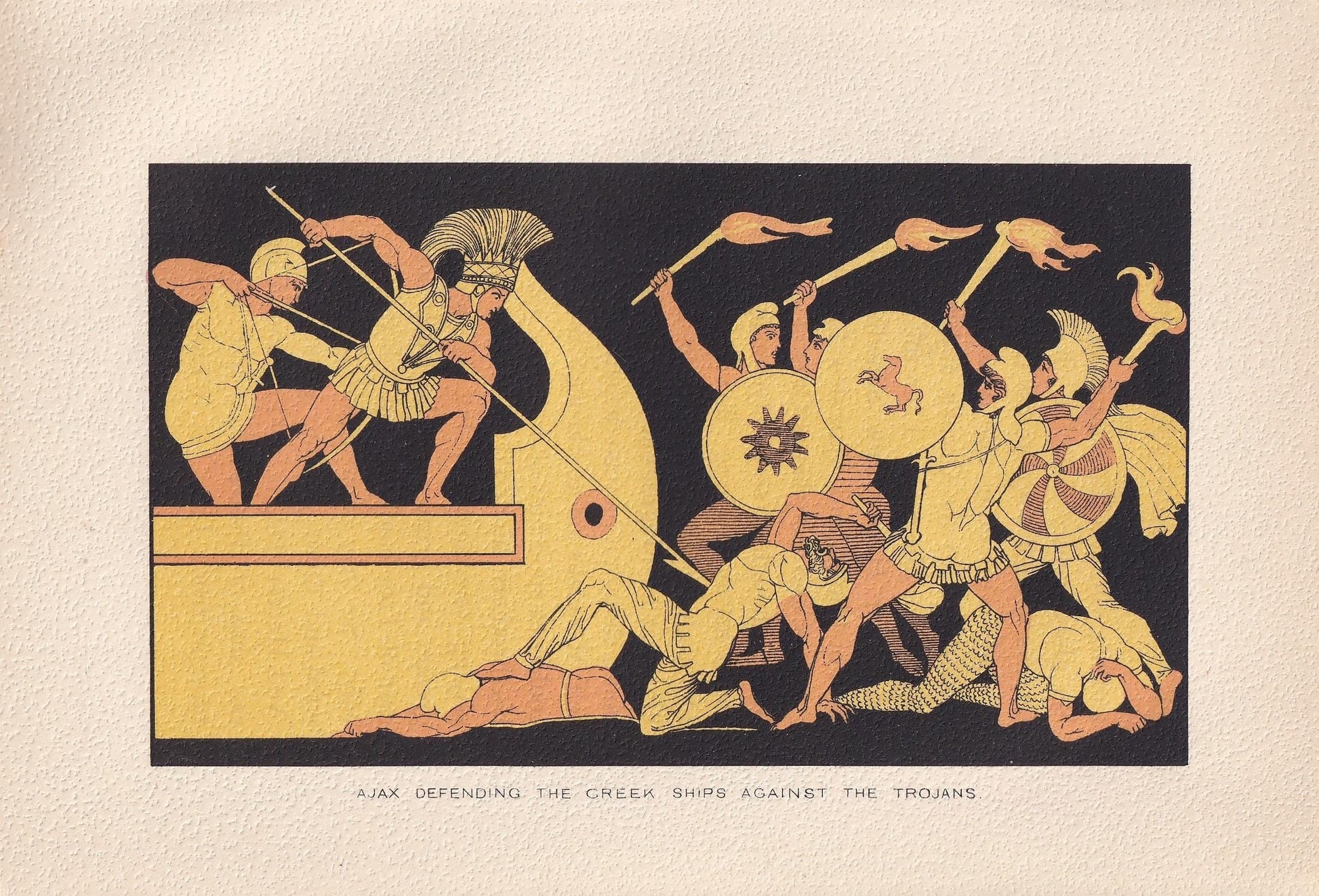 1880 AJAX vs the TROJANS Print - Greek Myths, Homer, Trojan War Print - Mythology Wall Art - 7.5 x 5 Inches