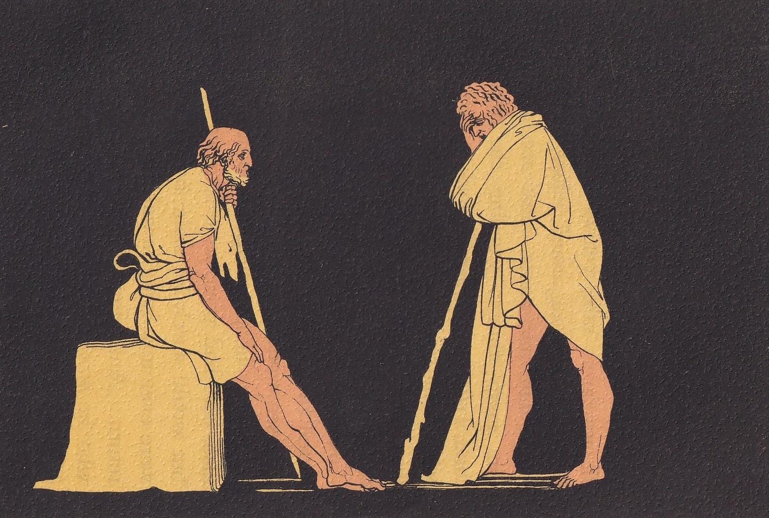 1880 ULYSSES & EUMAEUS Print - Greek Myths, Homer, the Odyssey Print - Mythology Wall Art - 7.5 x 5 Inches