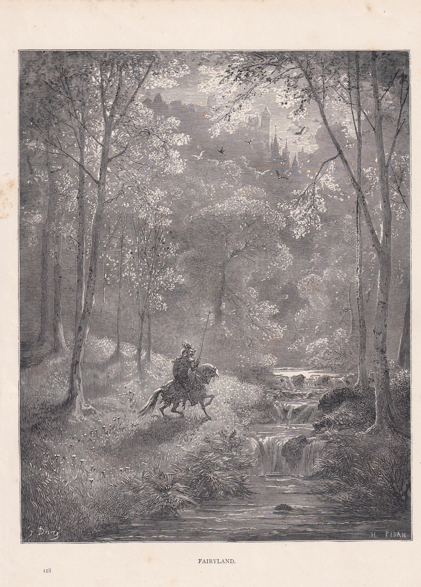 1870 GUSTAVE DORE Print - "Fairyland" - Dore Wall Art - Dore Engraving - 8.5 x 12.2 Inches