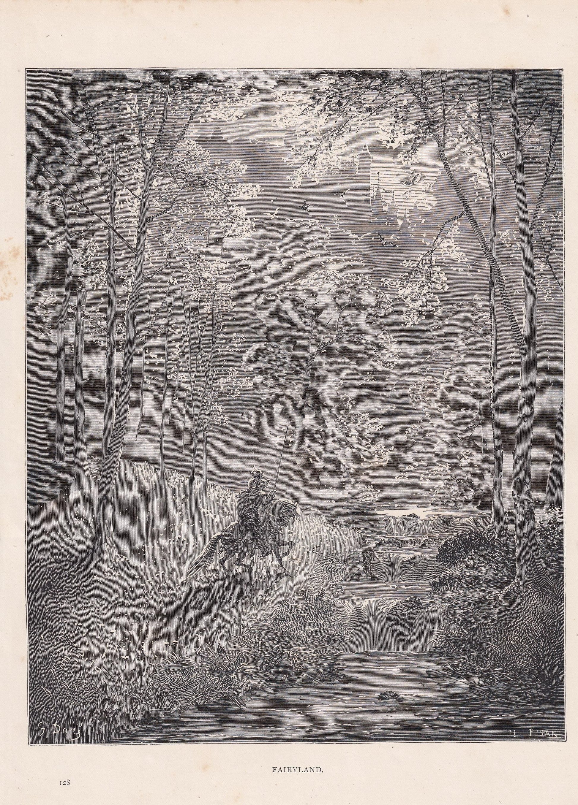 1870 GUSTAVE DORE Print - "Fairyland" - Dore Wall Art - Dore Engraving - 8.5 x 12.2 Inches