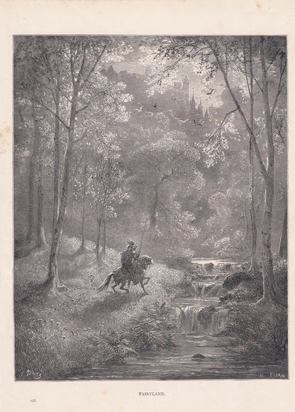 1870 GUSTAVE DORE Print - "Fairyland" - Dore Wall Art - Dore Engraving - 8.5 x 12.2 Inches