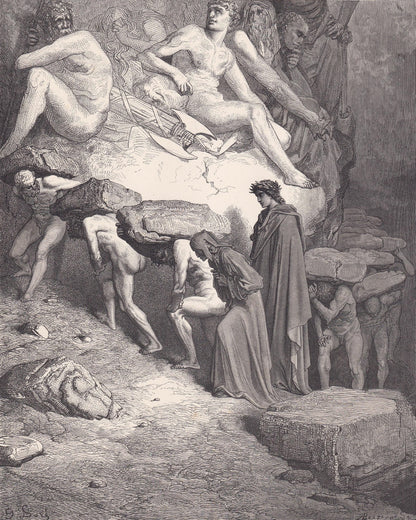 1870 GUSTAVE DORE Print - "The Burden of Pride" - Dore Wall Art - Dore Engraving - 8.5 x 12.2 Inches