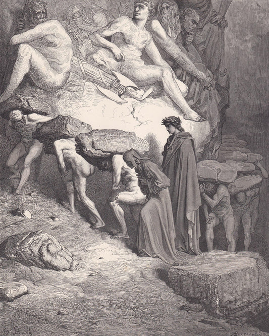 1870 GUSTAVE DORE Print - "The Burden of Pride" - Dore Wall Art - Dore Engraving - 8.5 x 12.2 Inches