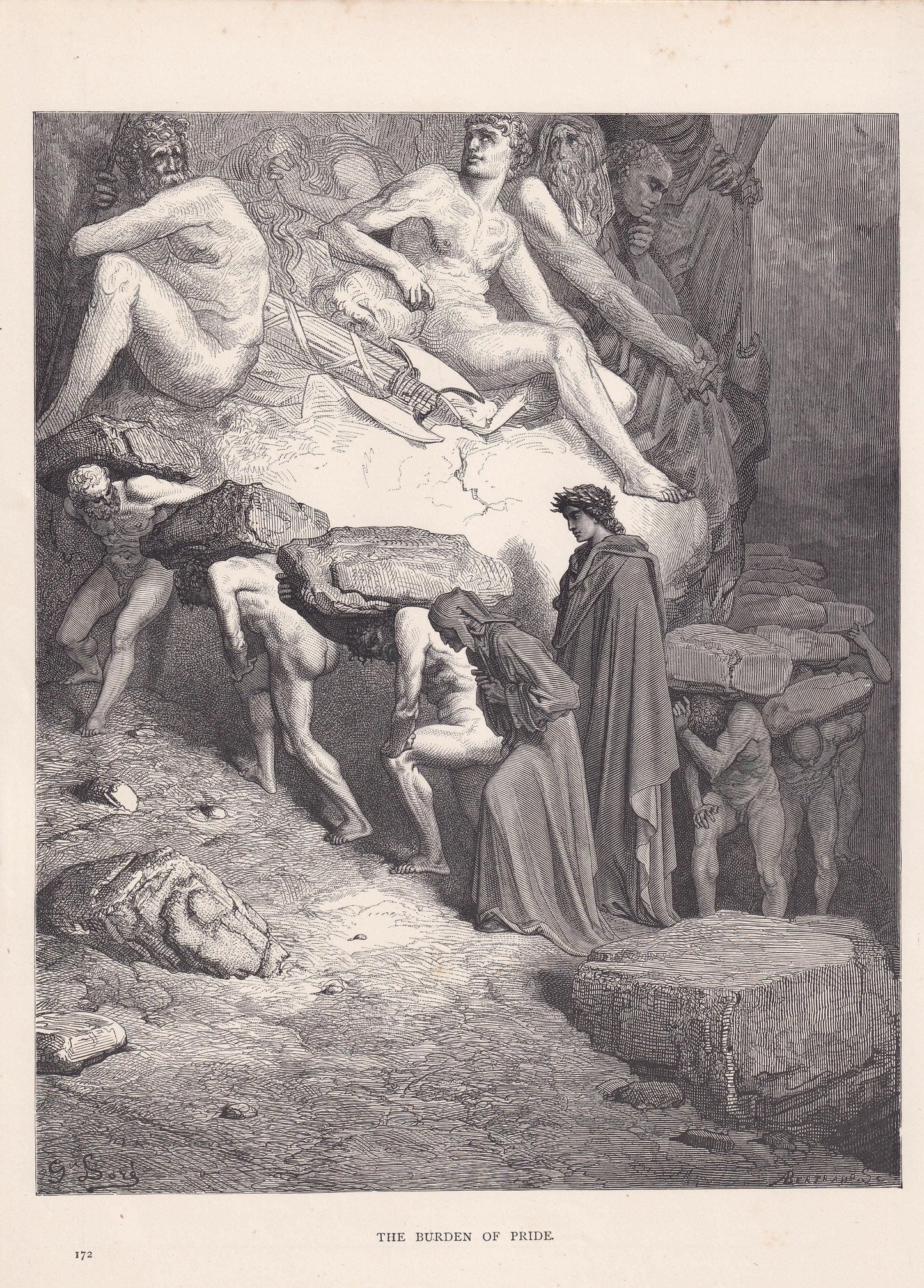1870 GUSTAVE DORE Print - "The Burden of Pride" - Dore Wall Art - Dore Engraving - 8.5 x 12.2 Inches