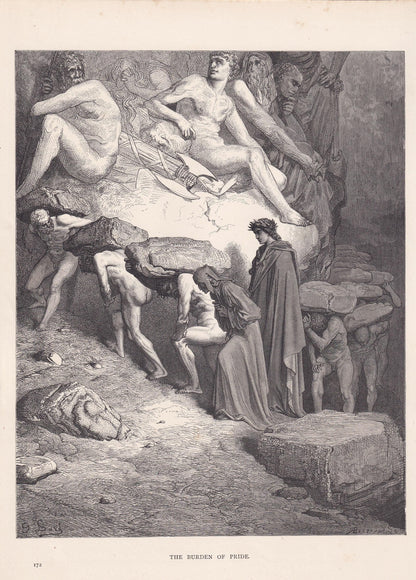 1870 GUSTAVE DORE Print - "The Burden of Pride" - Dore Wall Art - Dore Engraving - 8.5 x 12.2 Inches