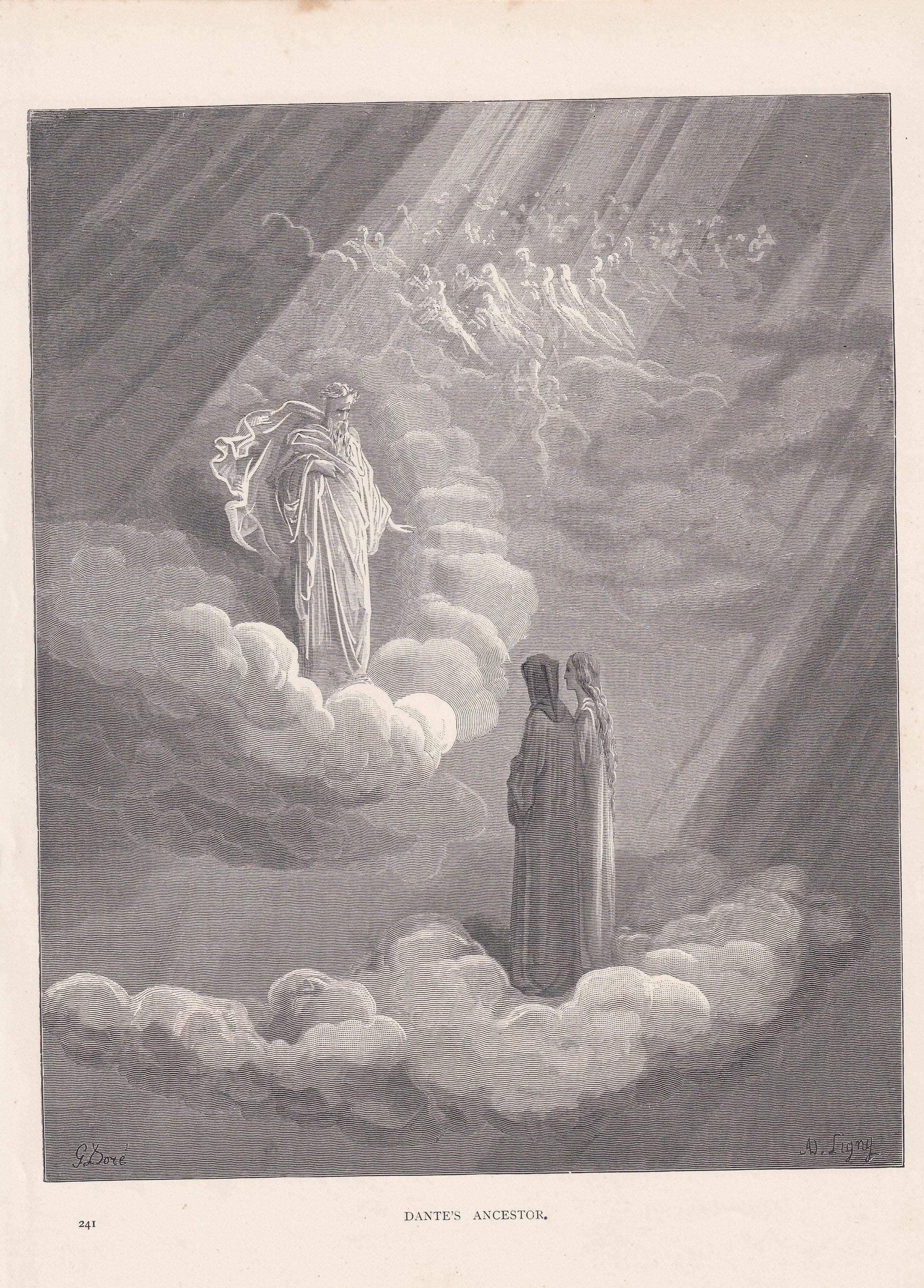 1870 GUSTAVE DORE Print - "Dante's Ancestor" - Dore Wall Art - Antique Dore Engraving - 8.5 x 12.2 Inches
