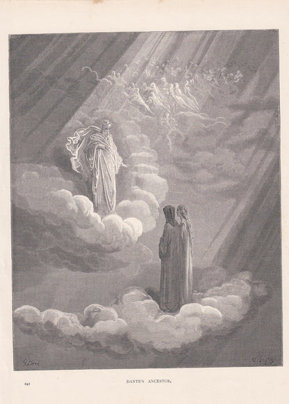 1870 GUSTAVE DORE Print - "Dante's Ancestor" - Dore Wall Art - Antique Dore Engraving - 8.5 x 12.2 Inches