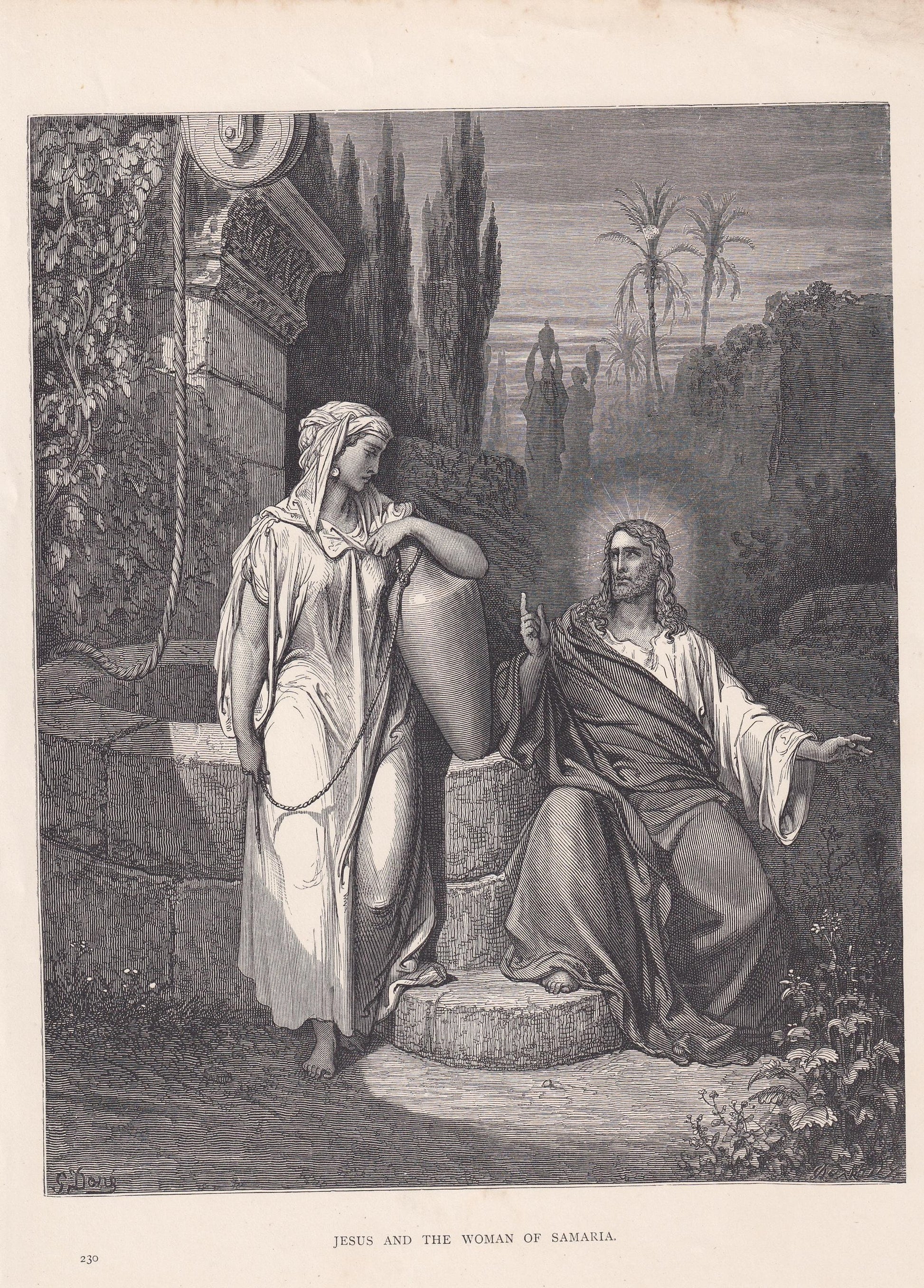 1870 GUSTAVE DORE Print - "Jesus and the Woman of Samaria" - Dore Wall Art - Antique Dore Engraving - 8.5 x 12.2 Inches