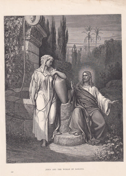 1870 GUSTAVE DORE Print - "Jesus and the Woman of Samaria" - Dore Wall Art - Antique Dore Engraving - 8.5 x 12.2 Inches