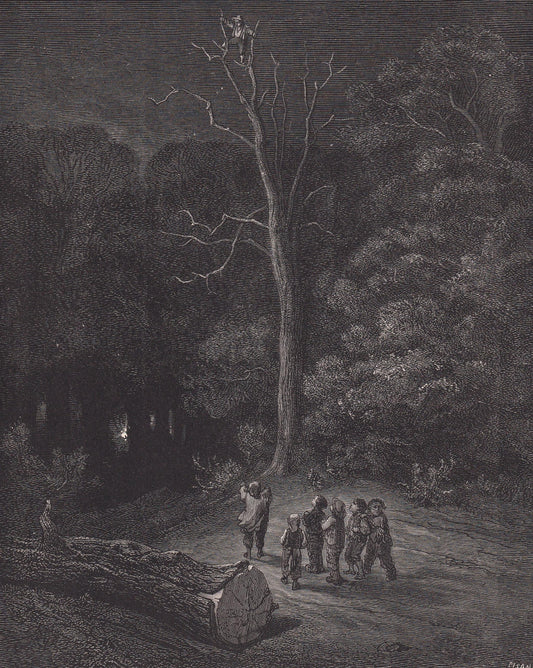1870 GUSTAVE DORE Print - "The Light in the Wood" - Dore Wall Art - Antique Dore Engraving - 8.5 x 12.2 Inches