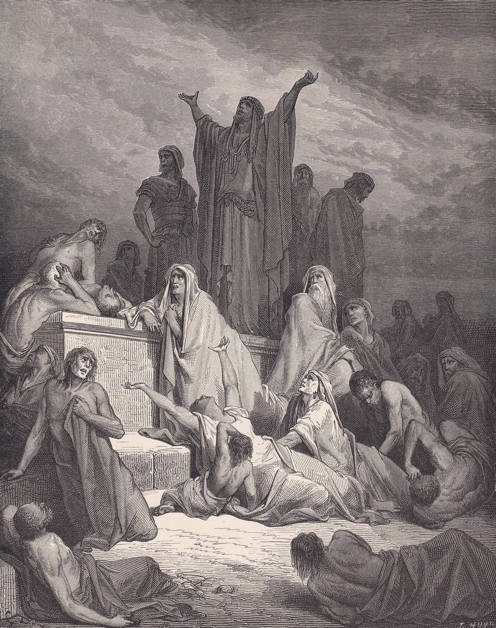 1870 GUSTAVE DORE Print - "The Plague of Jerusalem" - Dore Wall Art - Antique Dore Engraving - 8.5 x 12.2 Inches