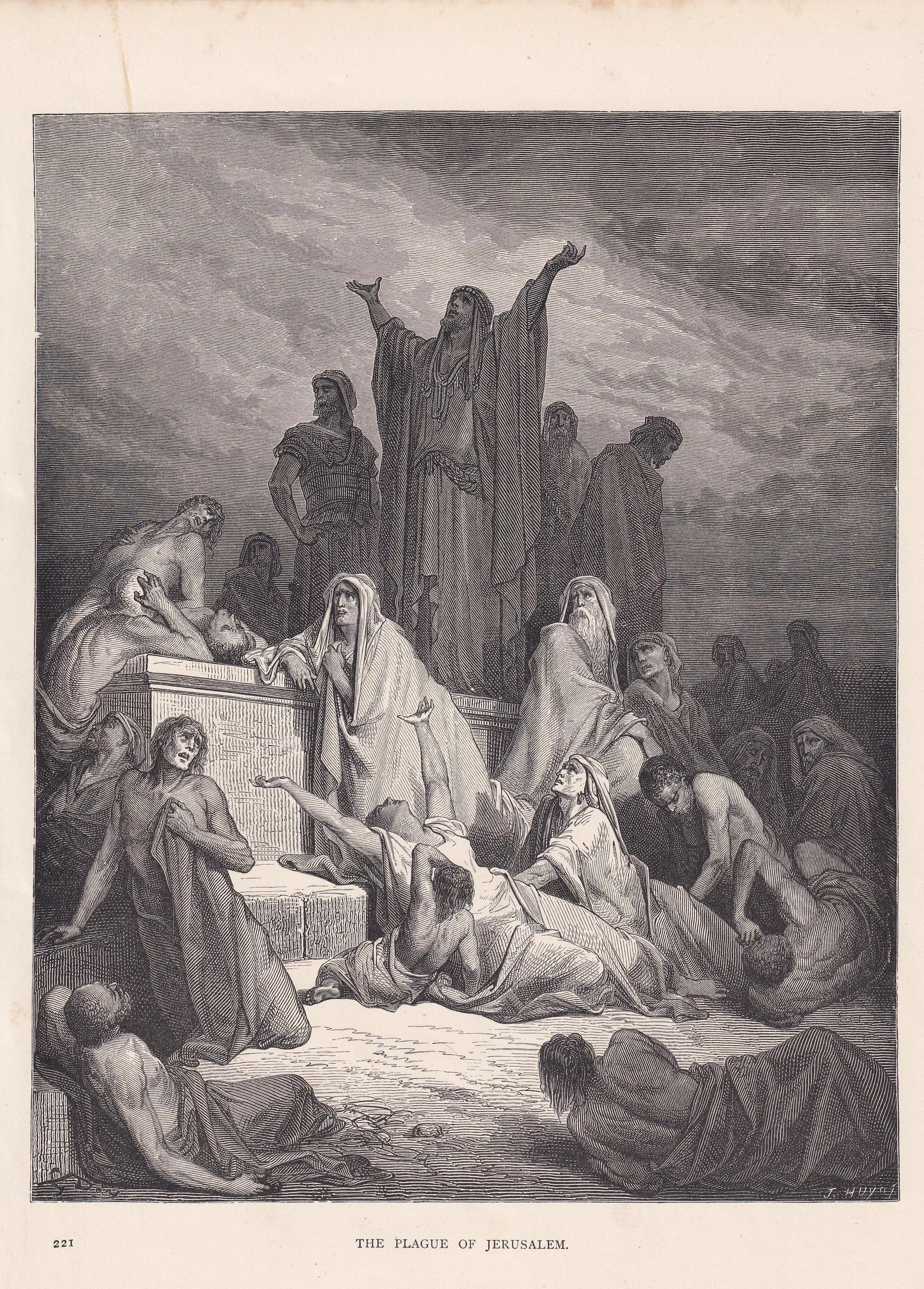 1870 GUSTAVE DORE Print - "The Plague of Jerusalem" - Dore Wall Art - Antique Dore Engraving - 8.5 x 12.2 Inches