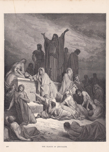 1870 GUSTAVE DORE Print - "The Plague of Jerusalem" - Dore Wall Art - Antique Dore Engraving - 8.5 x 12.2 Inches