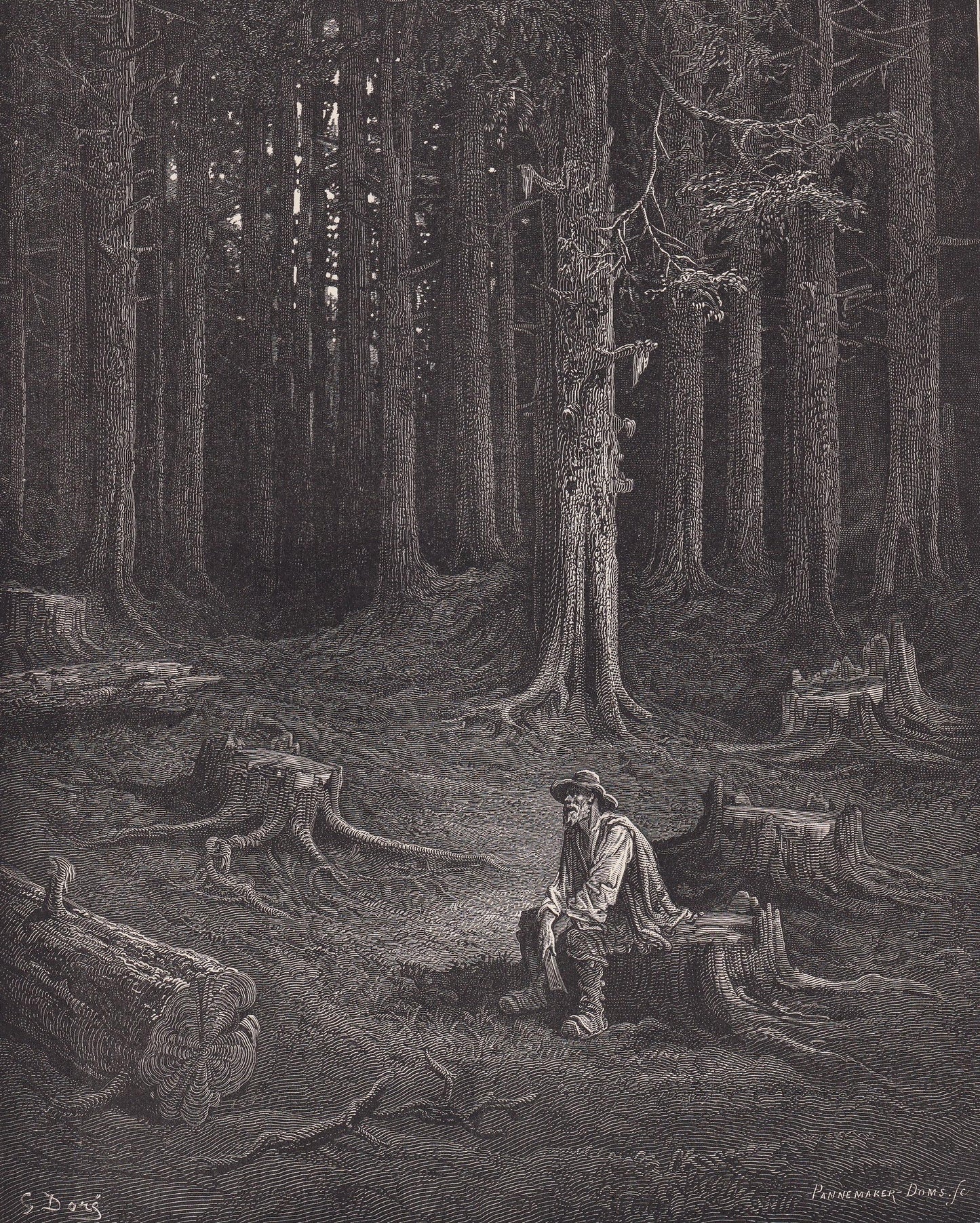 1870 GUSTAVE DORE Print - "The Forest and the Woodman" - Dore Wall Art - Antique Dore Engraving - 8.5 x 12.2 Inches