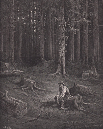 1870 GUSTAVE DORE Print - "The Forest and the Woodman" - Dore Wall Art - Antique Dore Engraving - 8.5 x 12.2 Inches