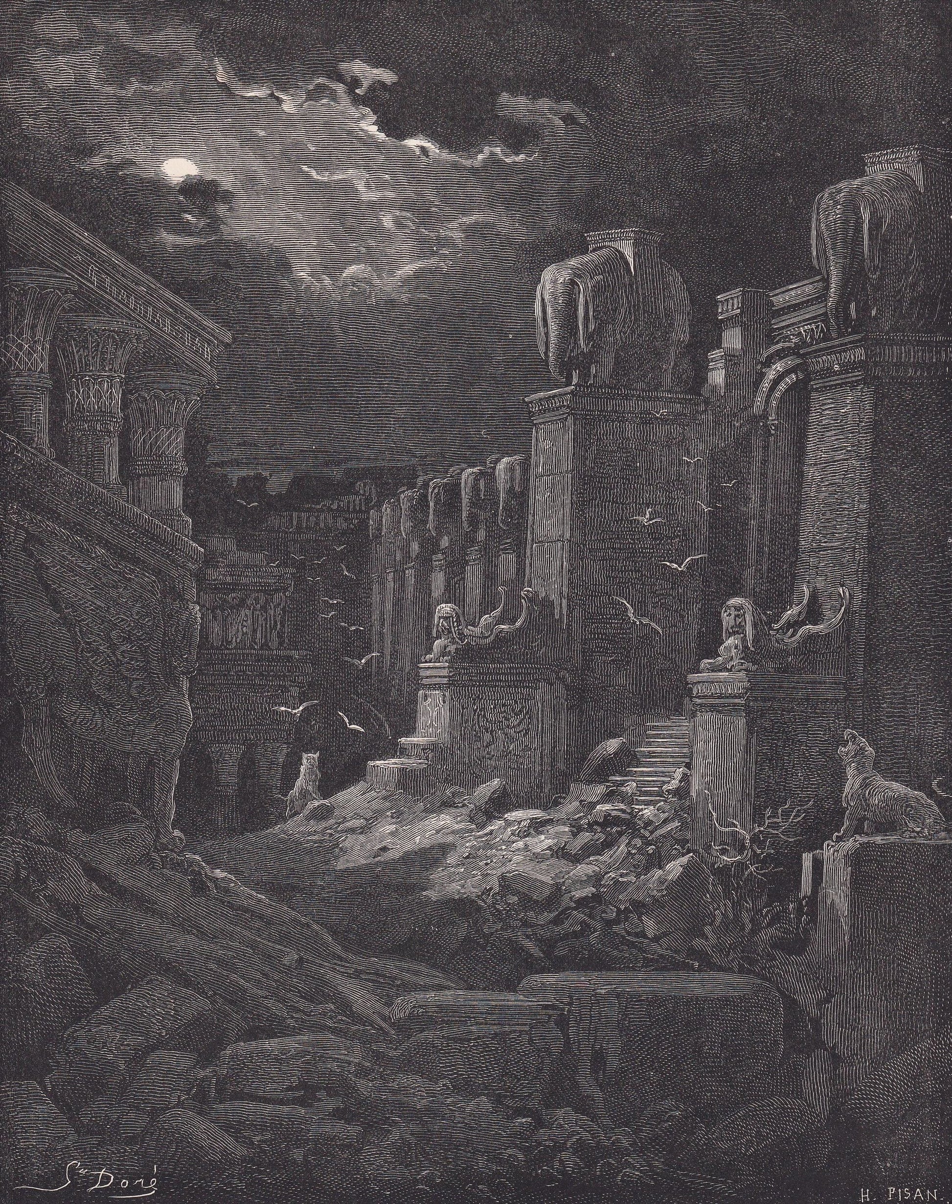 1870 GUSTAVE DORE Print - "Babylon Fallen" - Dore Wall Art - Antique Dore Engraving - 8.5 x 12.2 Inches