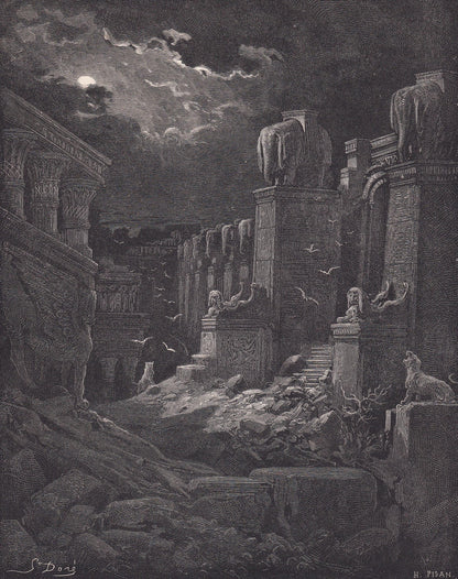 1870 GUSTAVE DORE Print - "Babylon Fallen" - Dore Wall Art - Antique Dore Engraving - 8.5 x 12.2 Inches