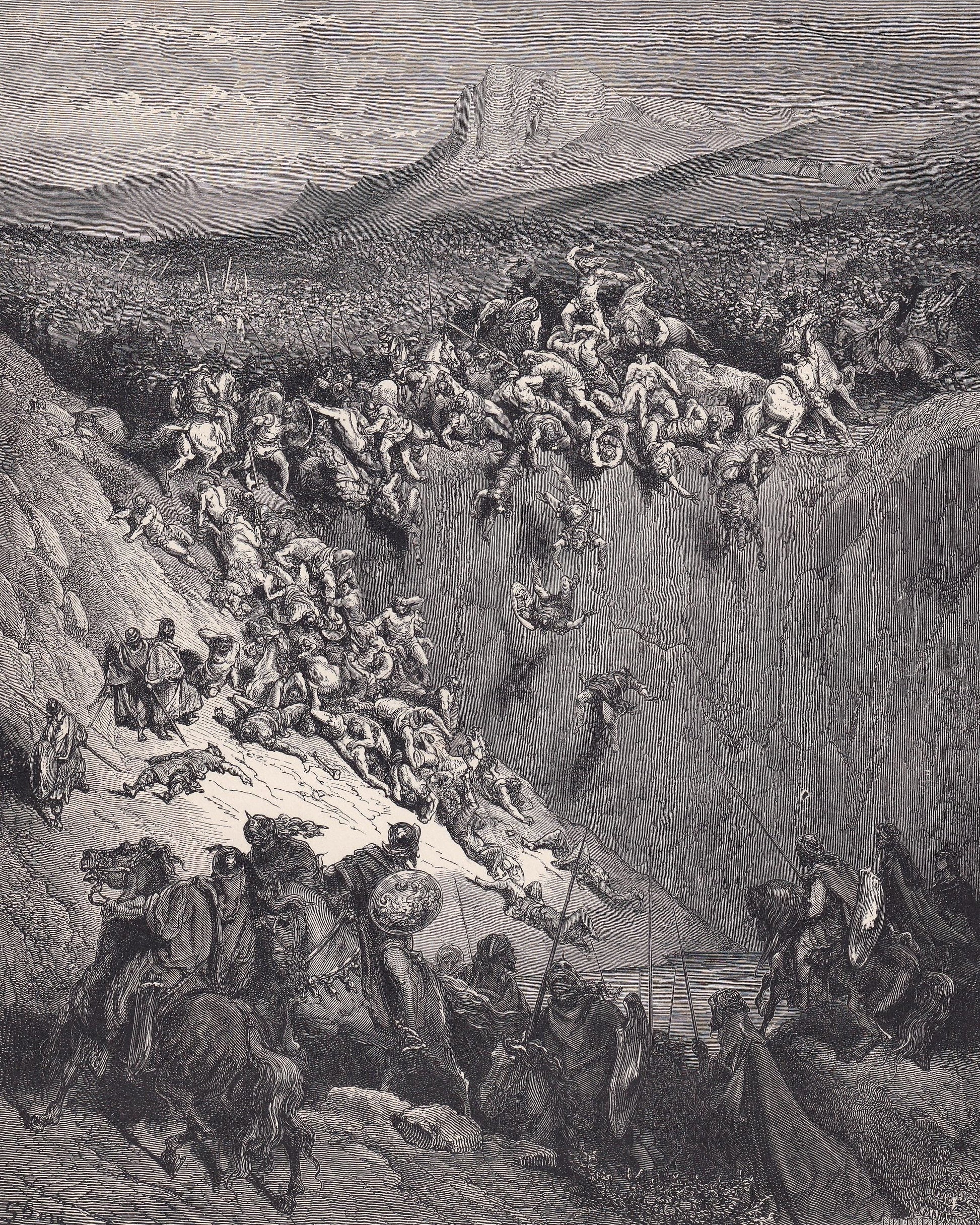 1870 GUSTAVE DORE Print - "Samson Destroying the Philistine with the Jawbone of an Ass" - Dore Wall Art - Dore Engraving - 8.