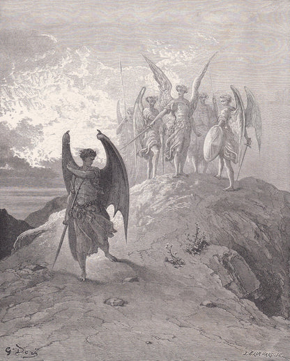 1870 GUSTAVE DORE Print - "Satan Vanquished" - Dore Wall Art - Dore Engraving - 8.5 x 12.8 Inches