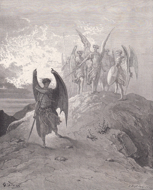 1870 GUSTAVE DORE Print - "Satan Vanquished" - Dore Wall Art - Dore Engraving - 8.5 x 12.8 Inches