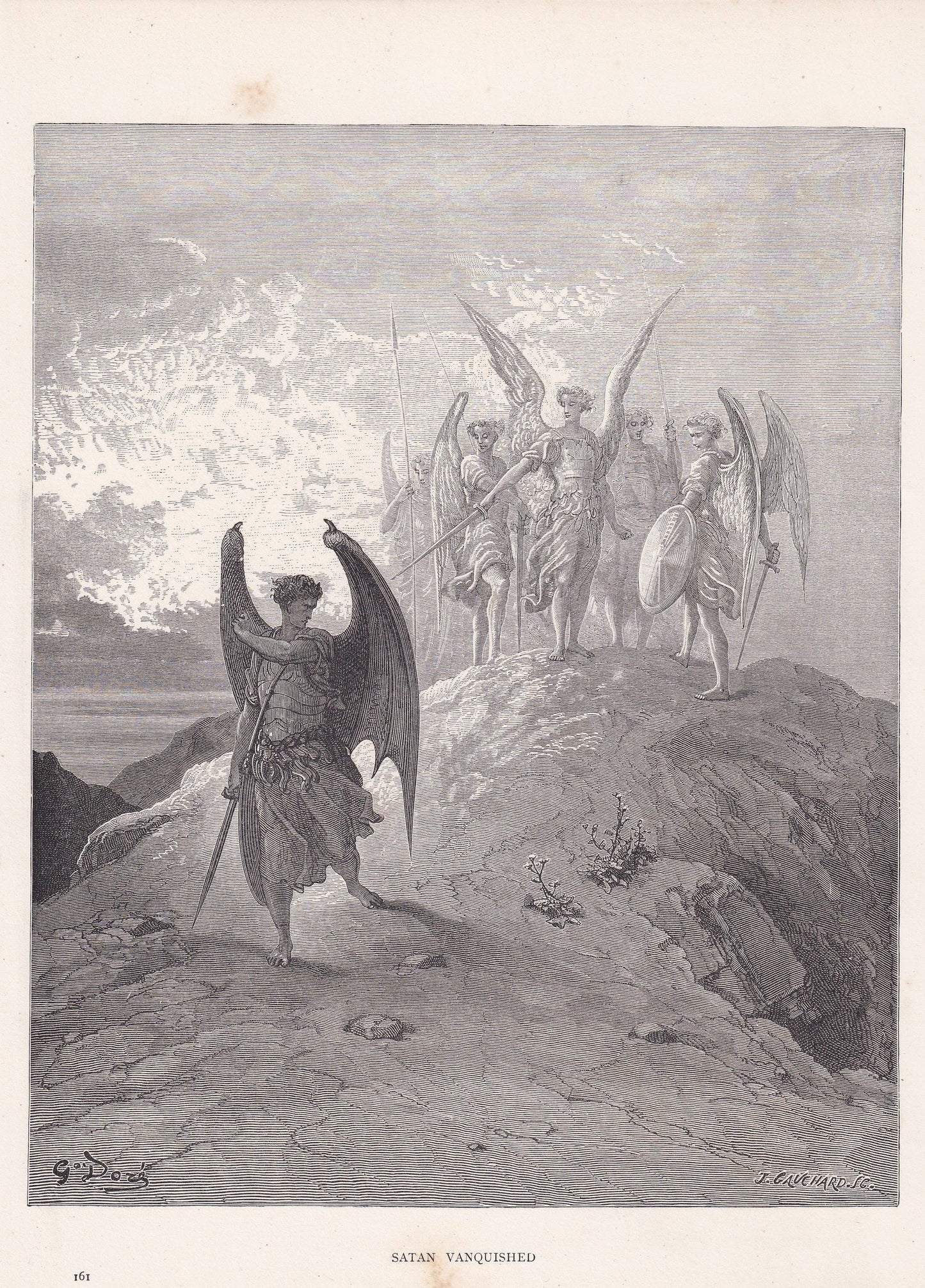 1870 GUSTAVE DORE Print - "Satan Vanquished" - Dore Wall Art - Dore Engraving - 8.5 x 12.8 Inches