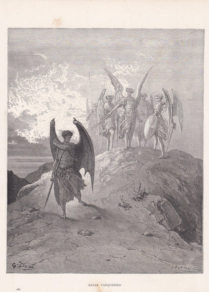 1870 GUSTAVE DORE Print - "Satan Vanquished" - Dore Wall Art - Dore Engraving - 8.5 x 12.8 Inches