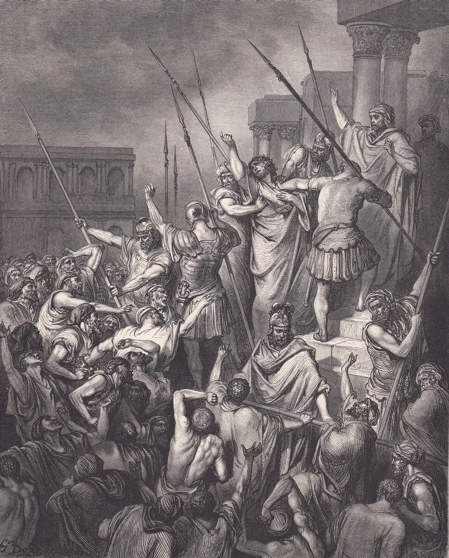 1870 GUSTAVE DORE Print - "Saint Paul Rescued from the Multitude" - Dore Wall Art - Dore Engraving - 8.5 x 12.2 Inches