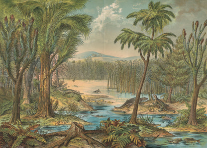 1878 DINOSAUR Print - Carboniferous Period - Antique Paleoart - Dinosaur Wall Art - Coal - Prehistoric Animal Print - 16.5 x 12.5 Inches