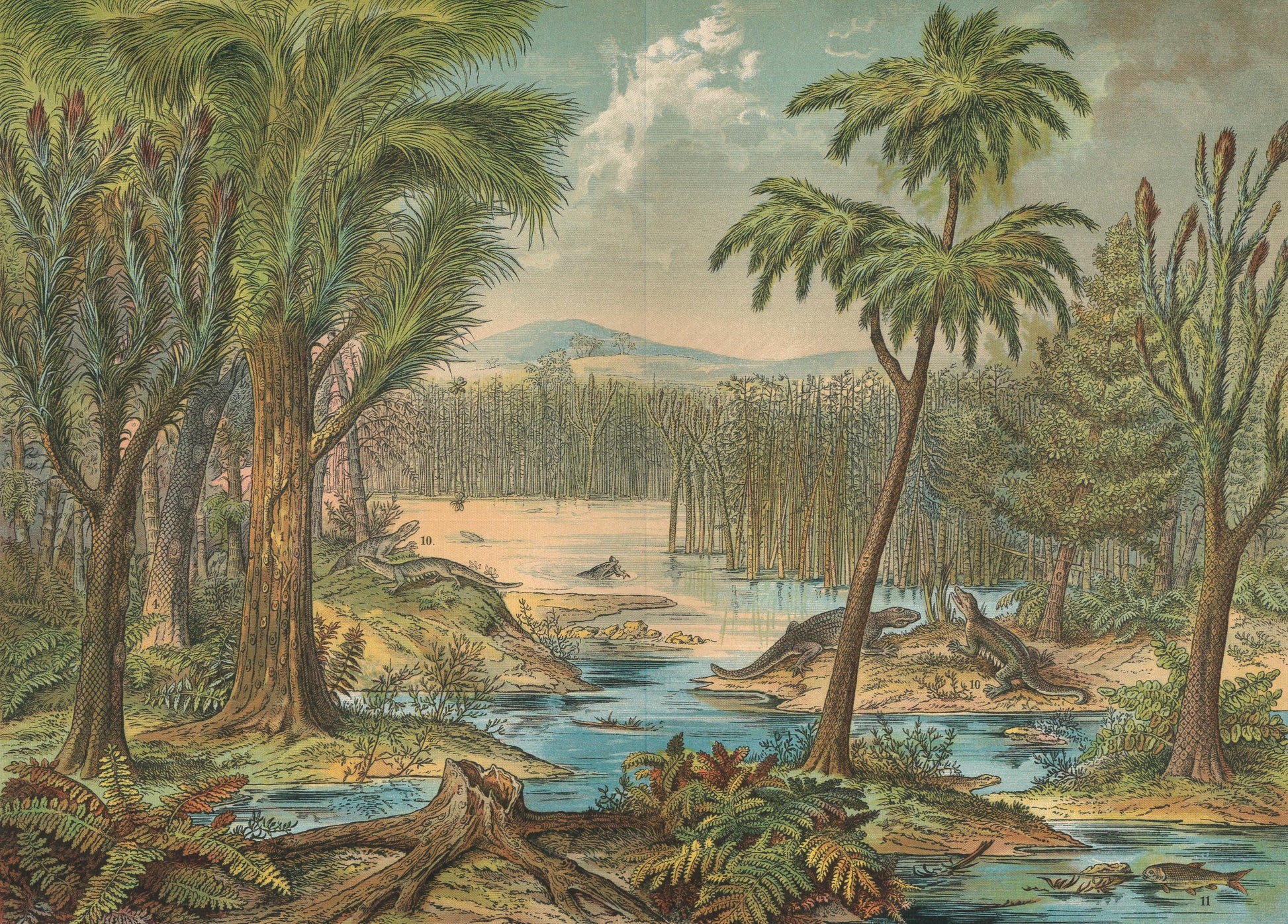 1878 DINOSAUR Print - Carboniferous Period - Antique Paleoart - Dinosaur Wall Art - Coal - Prehistoric Animal Print - 16.5 x 12.5 Inches