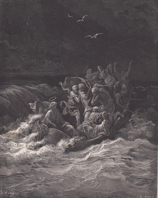 1870 GUSTAVE DORE Print - "Jesus Stilling the Tempest" - Dore Wall Art - Dore Engraving - 8.5 x 12.2 Inches