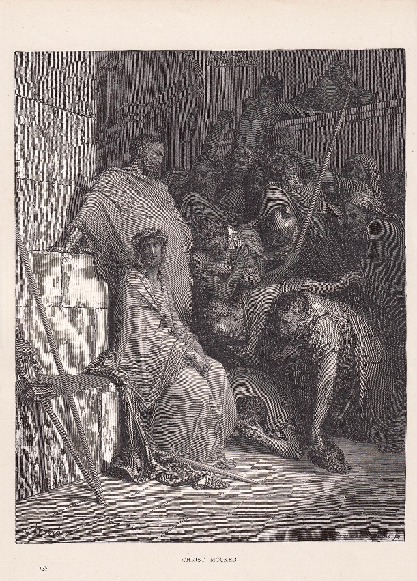 1870 GUSTAVE DORE Print - "Christ Mocked" - Dore Wall Art - Dore Engraving - 8.5 x 12.2 Inches